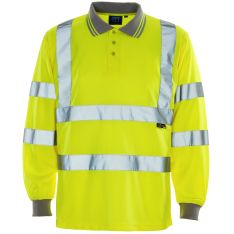 Supertouch Hi Vis Yellow Long Sleeve Bird Eye Polo Shirt